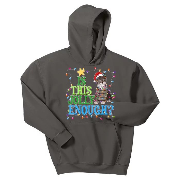 Funny Christmas Is This Jolly Enough Tangled Lights Cat Kids Hoodie