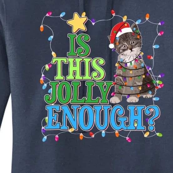 Funny Christmas Is This Jolly Enough Tangled Lights Cat Women's Pullover Hoodie