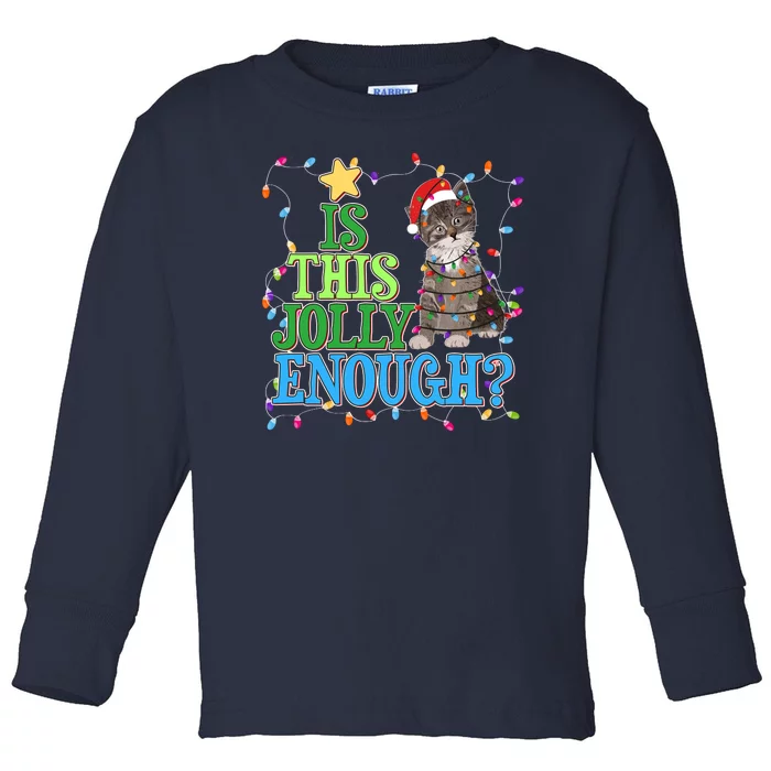 Funny Christmas Is This Jolly Enough Tangled Lights Cat Toddler Long Sleeve Shirt