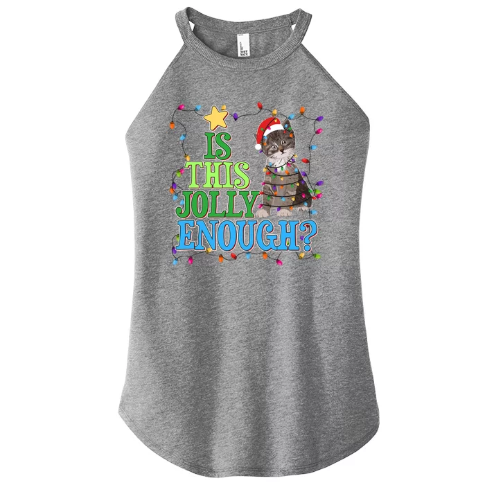 Funny Christmas Is This Jolly Enough Tangled Lights Cat Women’s Perfect Tri Rocker Tank