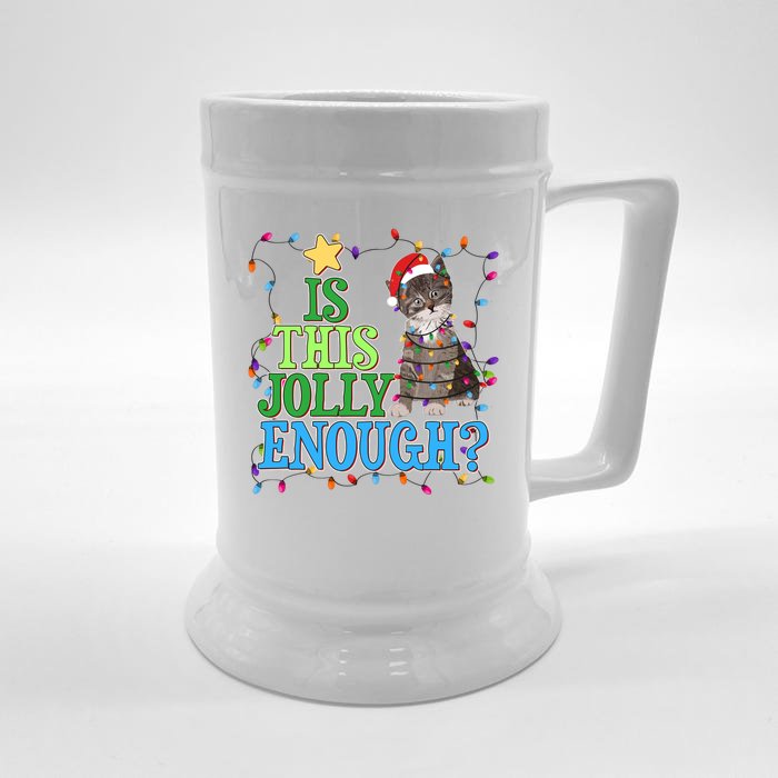 Funny Christmas Is This Jolly Enough Tangled Lights Cat Front & Back Beer Stein