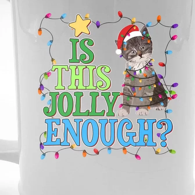 Funny Christmas Is This Jolly Enough Tangled Lights Cat Front & Back Beer Stein