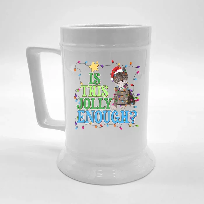 Funny Christmas Is This Jolly Enough Tangled Lights Cat Front & Back Beer Stein