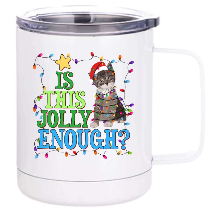 Funny Christmas Is This Jolly Enough Tangled Lights Cat Front & Back 12oz Stainless Steel Tumbler Cup