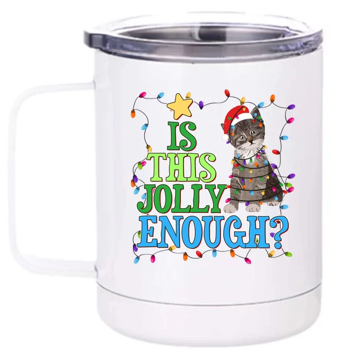 Funny Christmas Is This Jolly Enough Tangled Lights Cat Front & Back 12oz Stainless Steel Tumbler Cup