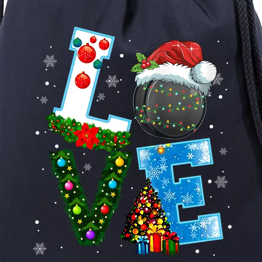 Funny Christmas Ice Hockey Players Lovers Xmas Gift Drawstring Bag