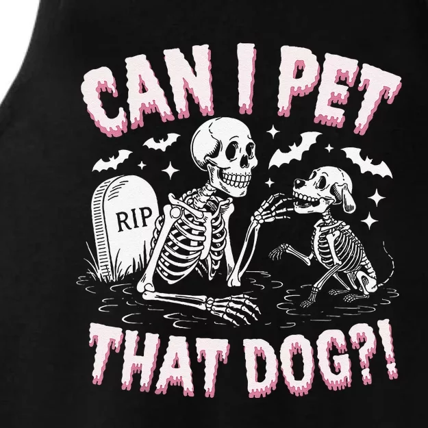 Funny Can I Pet That Dog Halloween Skeleton Spooky Season Ladies Tri-Blend Wicking Tank