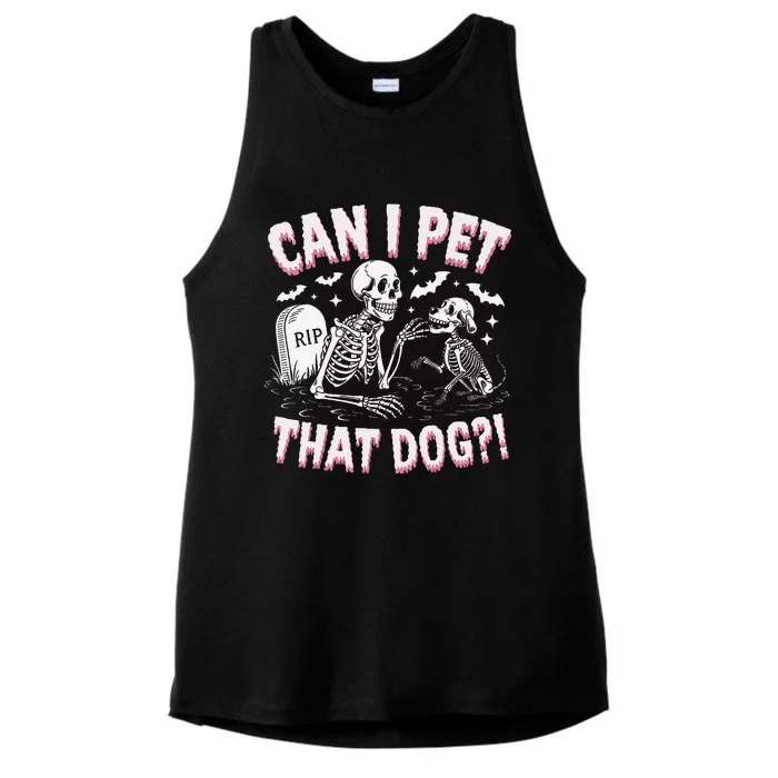 Funny Can I Pet That Dog Halloween Skeleton Spooky Season Ladies Tri-Blend Wicking Tank