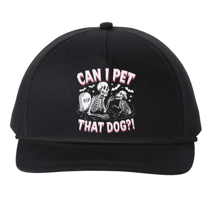 Funny Can I Pet That Dog Halloween Skeleton Spooky Season Snapback Five-Panel Rope Hat