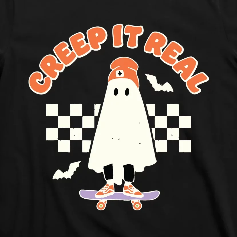 Funny Creep It Real Cute Ghost Skateboard Halloween Costume T-Shirt