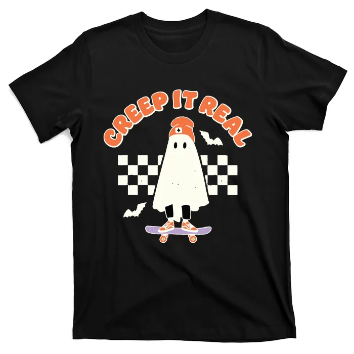 Funny Creep It Real Cute Ghost Skateboard Halloween Costume T-Shirt