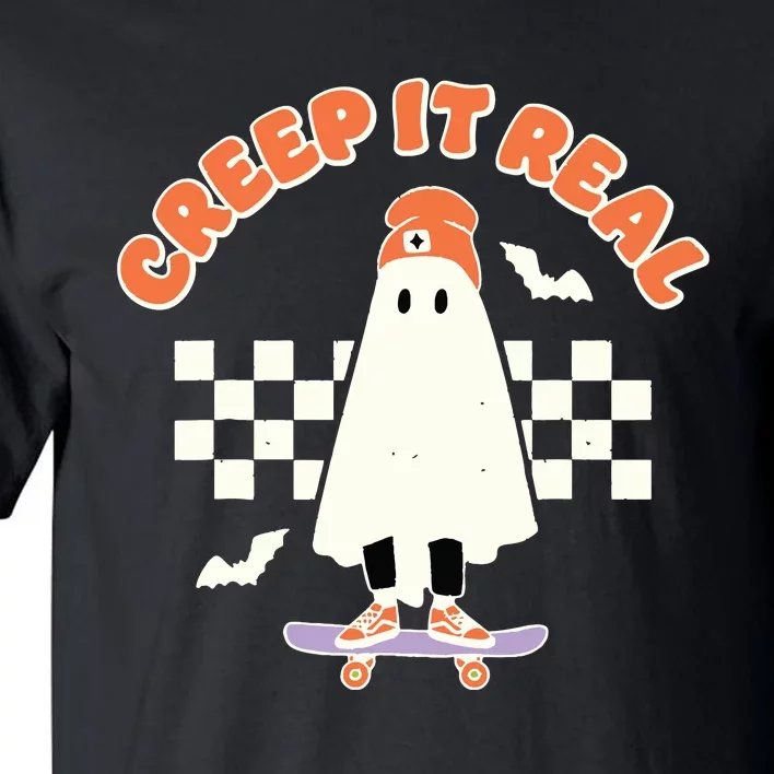 Funny Creep It Real Cute Ghost Skateboard Halloween Costume Tall T-Shirt