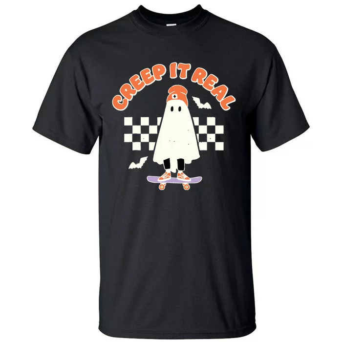 Funny Creep It Real Cute Ghost Skateboard Halloween Costume Tall T-Shirt