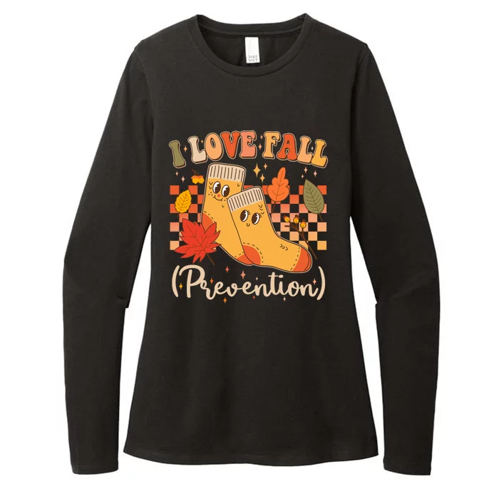 Funny Cute I Love Fall Prevention Retro Cartoon Socks Autumn Lover Womens CVC Long Sleeve Shirt