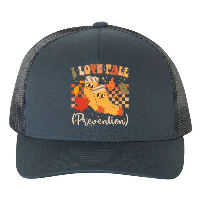 Funny Cute I Love Fall Prevention Retro Cartoon Socks Autumn Lover Yupoong Adult 5-Panel Trucker Hat