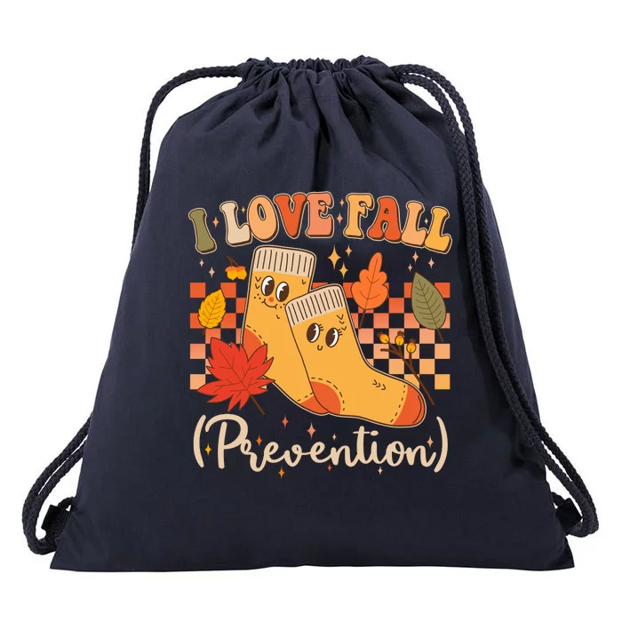 Funny Cute I Love Fall Prevention Retro Cartoon Socks Autumn Lover Drawstring Bag