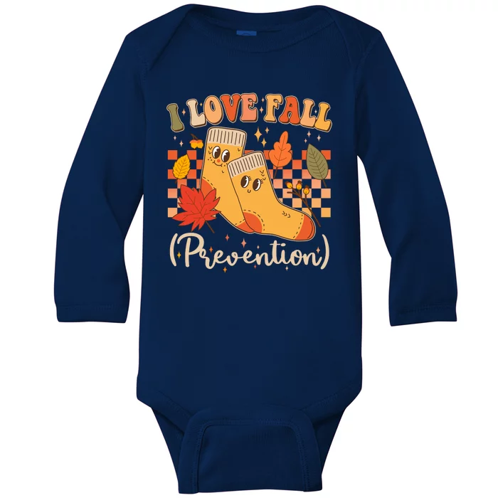 Funny Cute I Love Fall Prevention Retro Cartoon Socks Autumn Lover Baby Long Sleeve Bodysuit