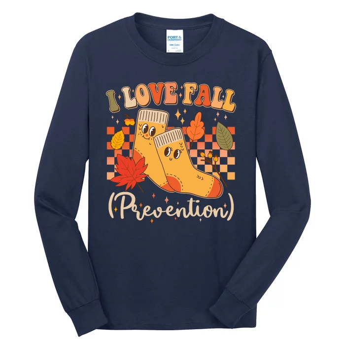 Funny Cute I Love Fall Prevention Retro Cartoon Socks Autumn Lover Tall Long Sleeve T-Shirt