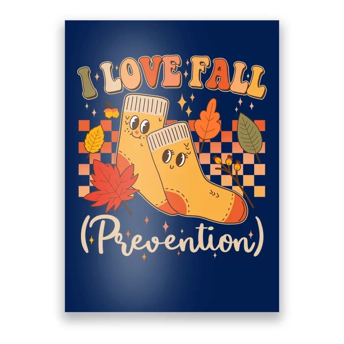 Funny Cute I Love Fall Prevention Retro Cartoon Socks Autumn Lover Poster