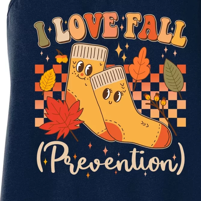 Funny Cute I Love Fall Prevention Retro Cartoon Socks Autumn Lover Women's Racerback Tank