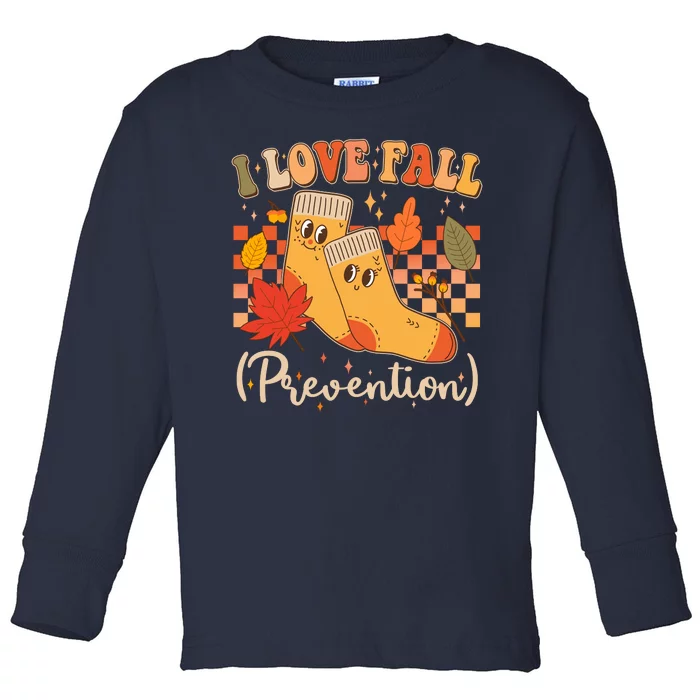 Funny Cute I Love Fall Prevention Retro Cartoon Socks Autumn Lover Toddler Long Sleeve Shirt