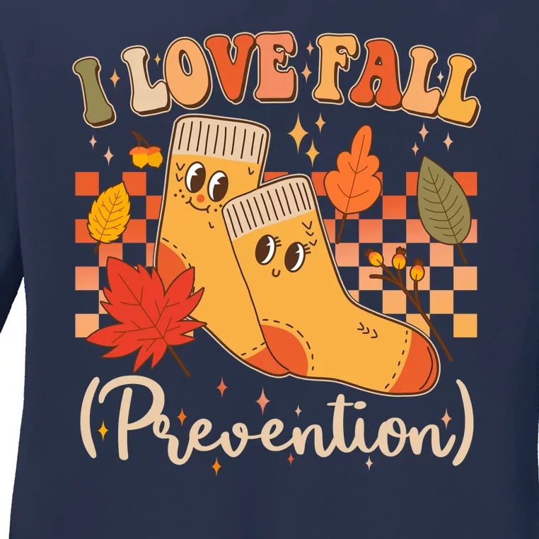 Funny Cute I Love Fall Prevention Retro Cartoon Socks Autumn Lover Ladies Long Sleeve Shirt