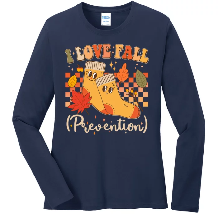 Funny Cute I Love Fall Prevention Retro Cartoon Socks Autumn Lover Ladies Long Sleeve Shirt