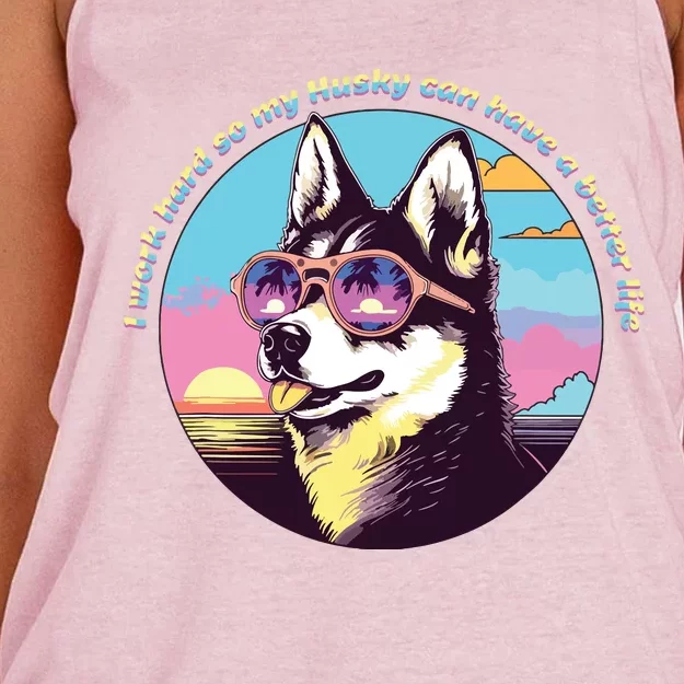 Funny Cute I Work Hard So My Husky Can Have A Better Life Women's Knotted Racerback Tank