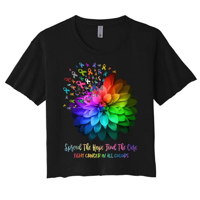 Fight Cancer In All Color Spread The Hope Find a Cure Women's Crop Top Tee