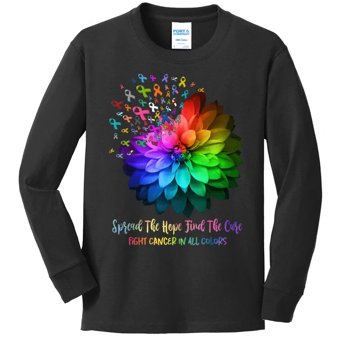 Fight Cancer In All Color Spread The Hope Find a Cure Kids Long Sleeve Shirt