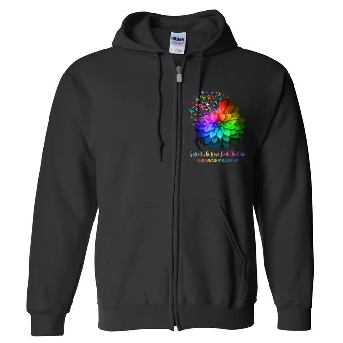 Fight Cancer In All Color Spread The Hope Find a Cure Full Zip Hoodie