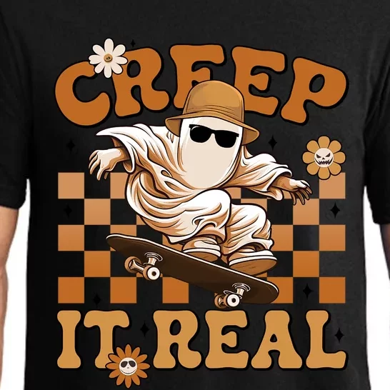 Funny Creep It Real Cute Ghost Skateboard Halloween Costume Gift Pajama Set