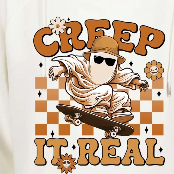 Funny Creep It Real Cute Ghost Skateboard Halloween Costume Gift Womens Funnel Neck Pullover Hood