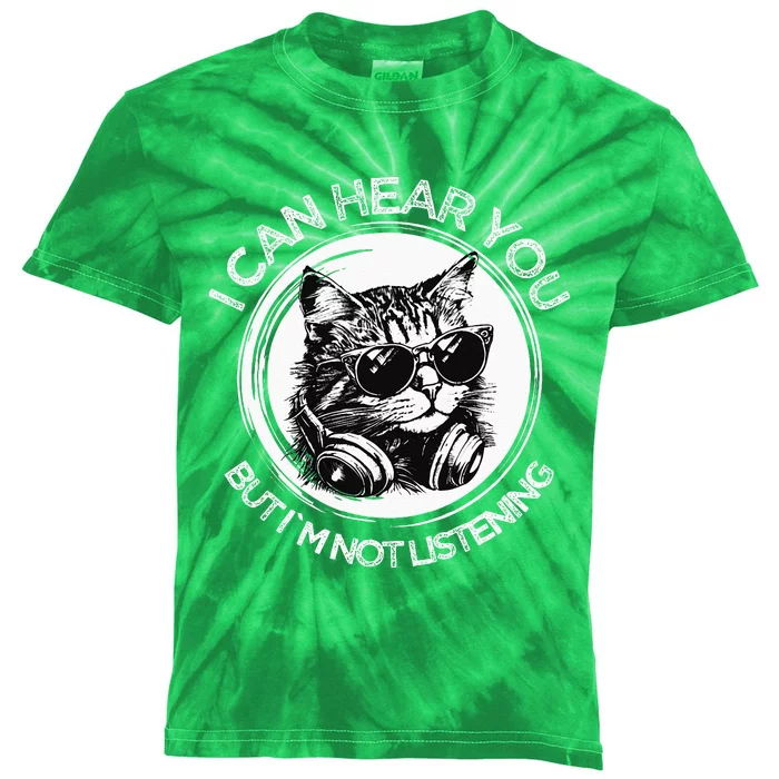 Funny Cat I Can Hear You But Im Not Listening Black Cat Kids Tie-Dye T-Shirt