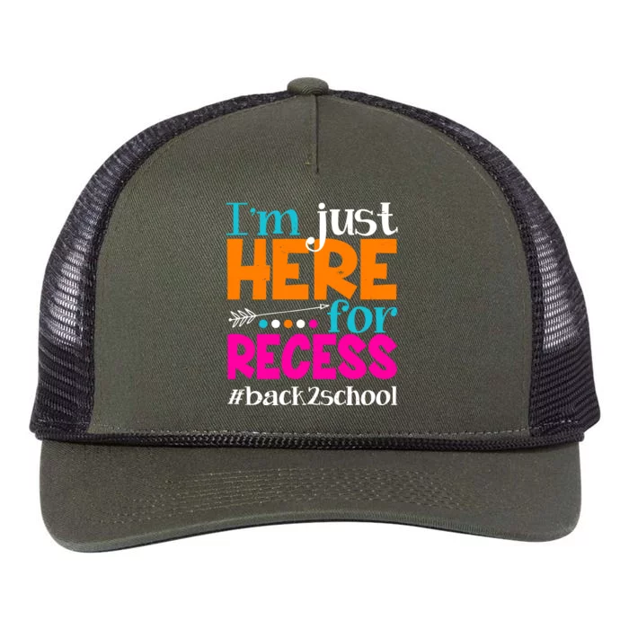 Funny Cute I'm Just Here For Recess #Back 2 School Retro Rope Trucker Hat Cap