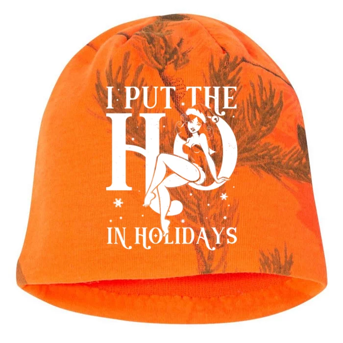 Funny Christmas I Put The Ho In Holidays Pin Up Girl Kati - Camo Knit Beanie