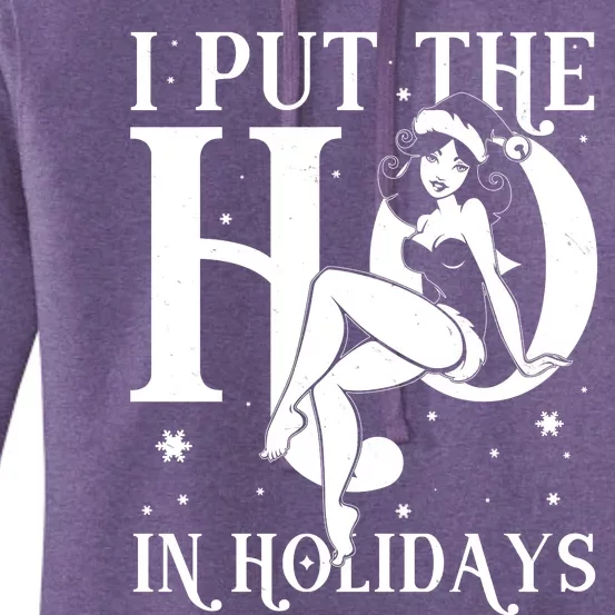 Funny Christmas I Put The Ho In Holidays Pin Up Girl Women's Pullover Hoodie