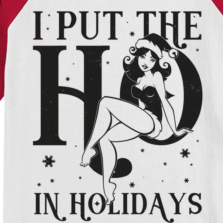 Funny Christmas I Put The Ho In Holidays Pin Up Girl Kids Colorblock Raglan Jersey