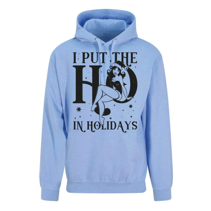 Funny Christmas I Put The Ho In Holidays Pin Up Girl Unisex Surf Hoodie