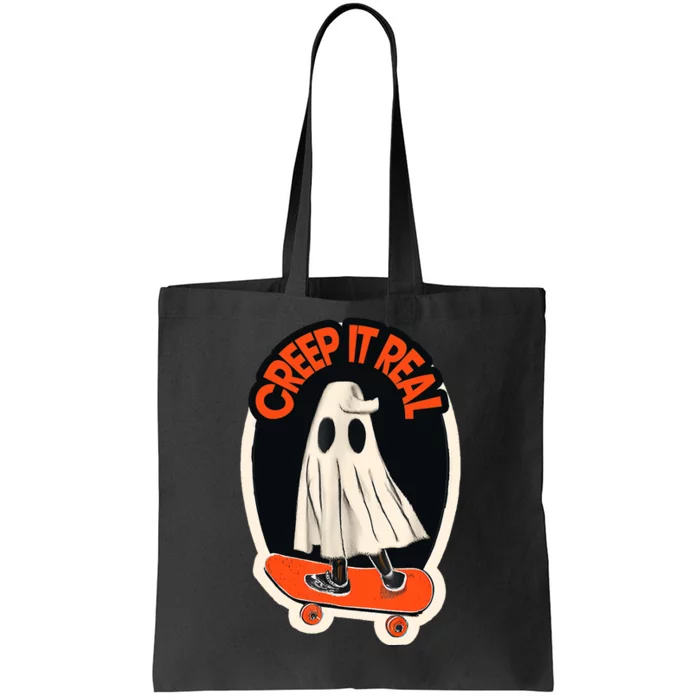 Funny Creep It Real Skateboarding Ghost Halloween Boo Spooky Tote Bag