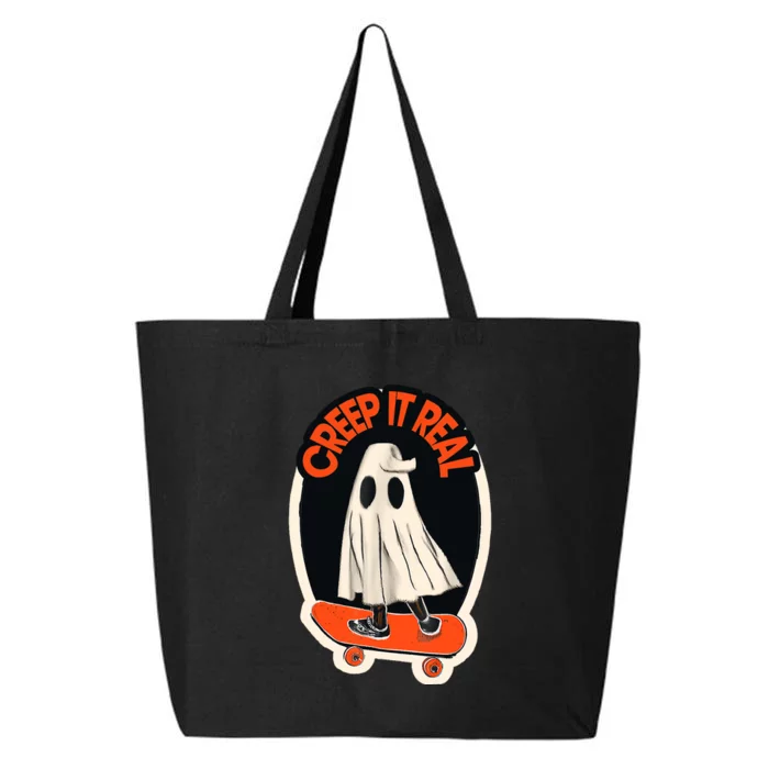 Funny Creep It Real Skateboarding Ghost Halloween Boo Spooky 25L Jumbo Tote