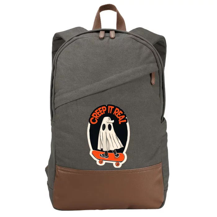 Funny Creep It Real Skateboarding Ghost Halloween Boo Spooky Cotton Canvas Backpack