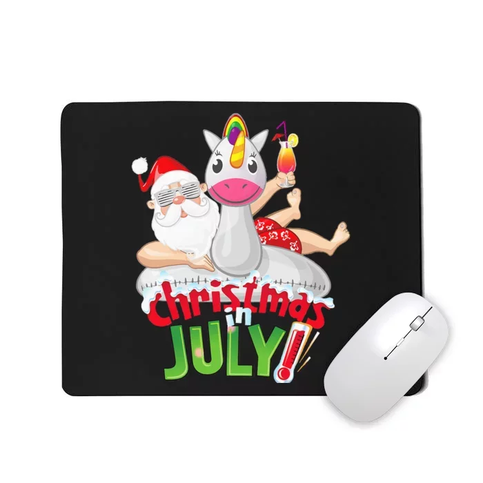 Funny Christmas in July Summer Unicorn Float Xmas Mousepad