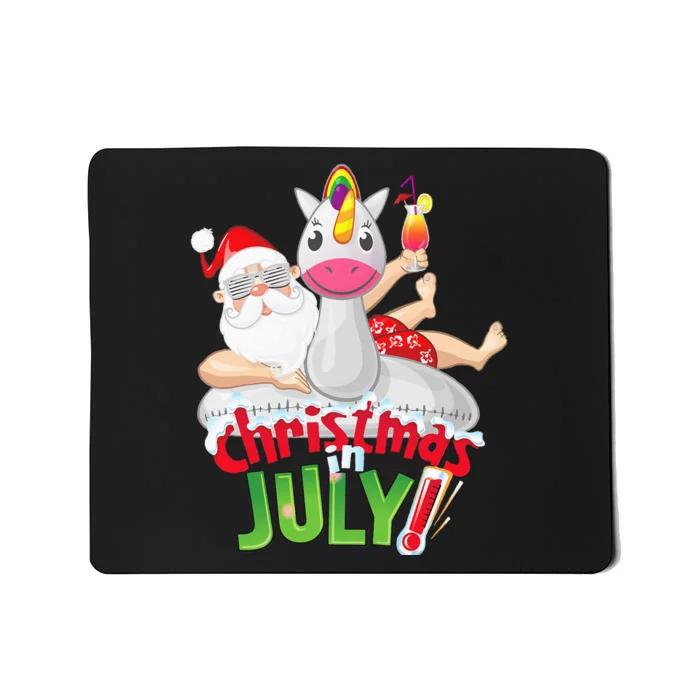 Funny Christmas in July Summer Unicorn Float Xmas Mousepad