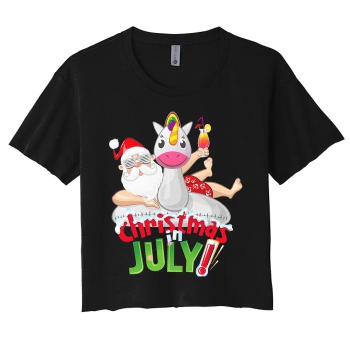 Funny Christmas in July Summer Unicorn Float Xmas Women's Crop Top Tee