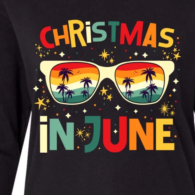 Funny Christmas In June Summer Vacation Beach Party Xmas Womens Cotton Relaxed Long Sleeve T-Shirt