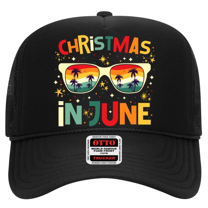 Funny Christmas In June Summer Vacation Beach Party Xmas High Crown Mesh Trucker Hat