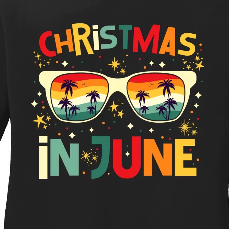 Funny Christmas In June Summer Vacation Beach Party Xmas Ladies Long Sleeve Shirt