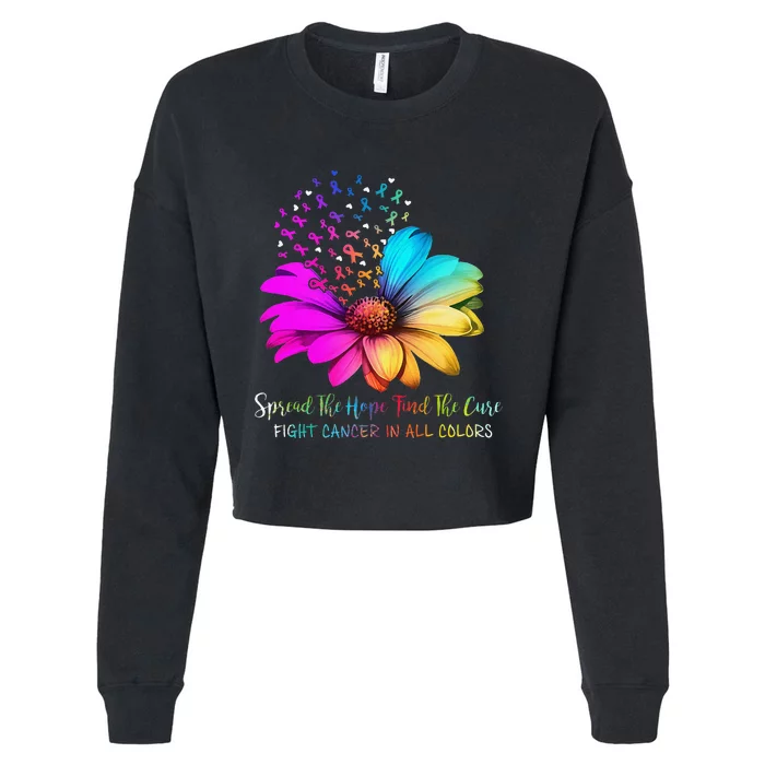 Fight Cancer In All Color Spread The Hope Find A Cure P.Ink Gift Cropped Pullover Crew