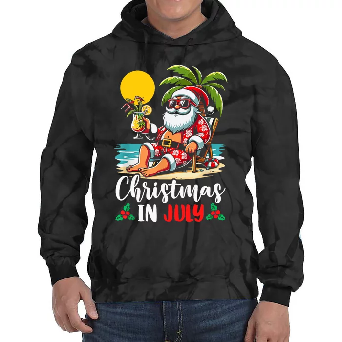 Funny Christmas In July Cool Hawaiian Beach Summer Vacation Tie Dye Hoodie